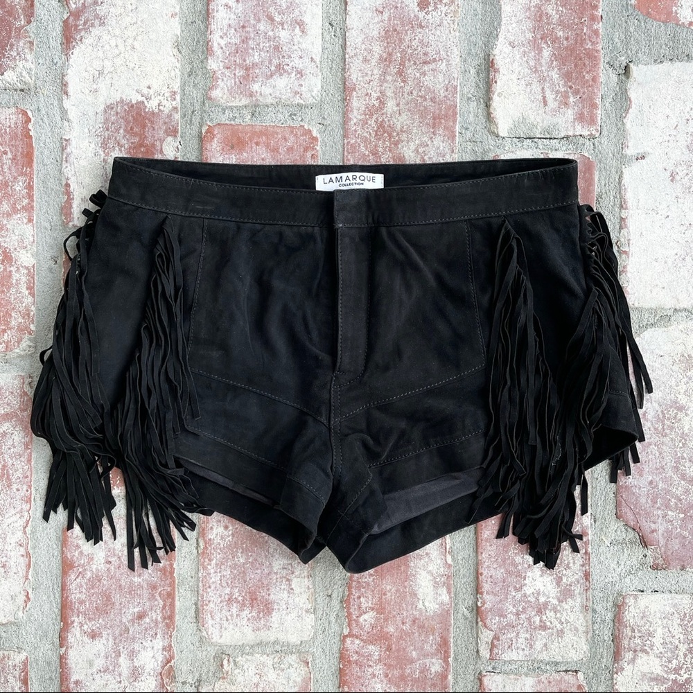 Lamarque Black Fringe Suede Shorts